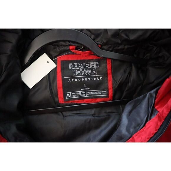 Aéropostale 2123-615 Women's Sz L Red Remixed Down Quilted Hooded Puffer Jacket - Picture 3 of 6